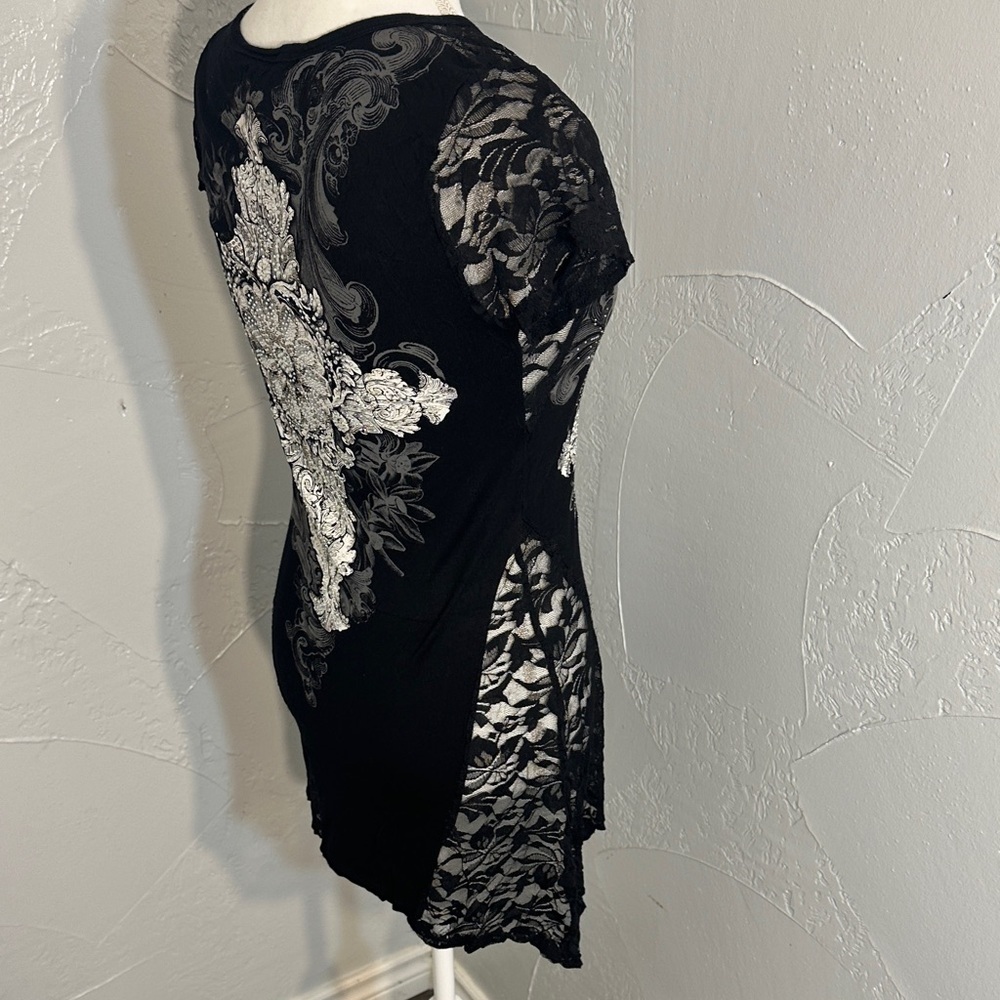 Vocal Black Top with White Lace Design - Picture 6 of 12